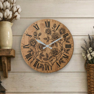 Grande Horloge Ronde Rustic Rose Garden Wall Clock 