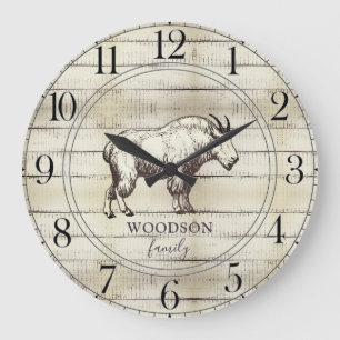 Grande Horloge Ronde Rustic Walking Mountain Goat Family Nom Large Cl