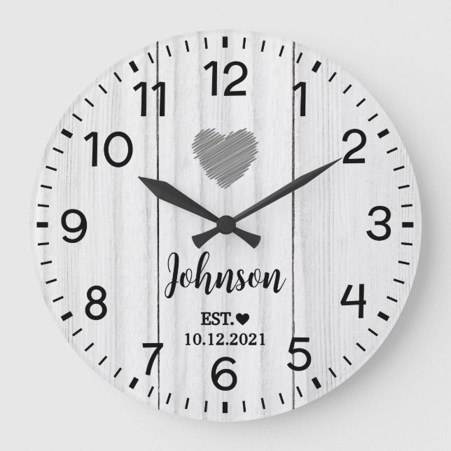 Grande Horloge Ronde Rustic White bois Love nom personnalisé (Recto)