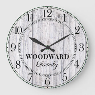 Grande Horloge Ronde Rustic Wood Nom de famille personnalisé