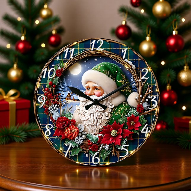Grande Horloge Ronde Rustic Wood Santa Merry (Créateur téléchargé)