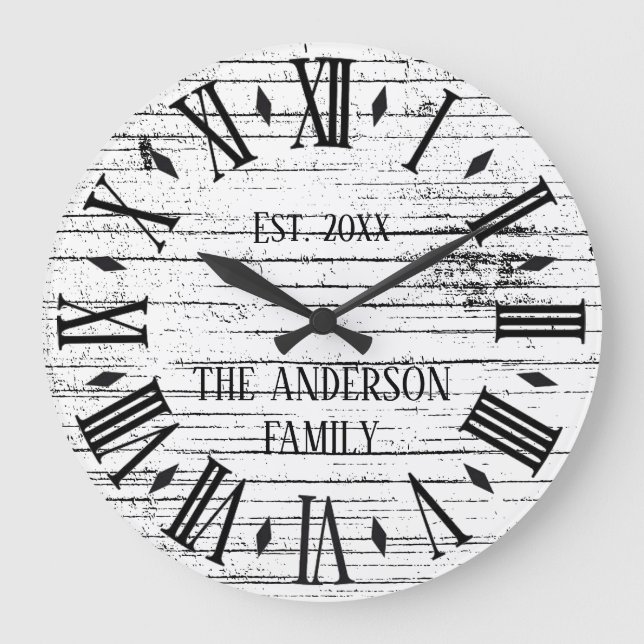 Grande Horloge Ronde Rustique Bois désossé Nom de famille Roman Numéros (Recto)