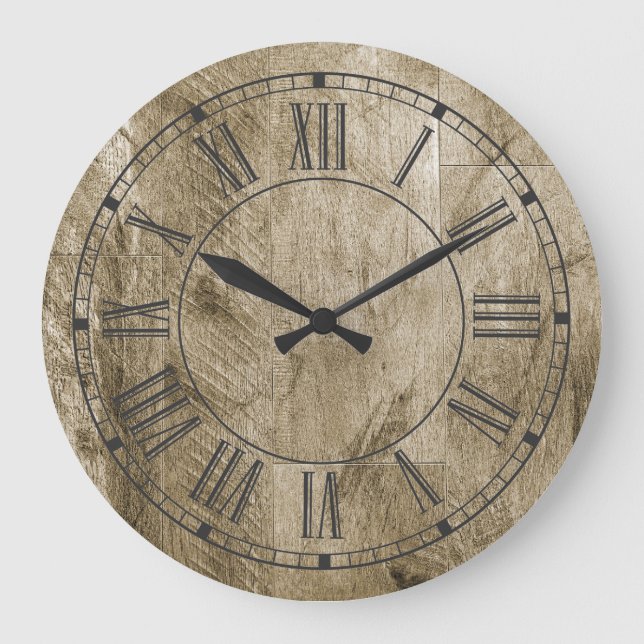 Grande Horloge Ronde Rustique Bois Romain Numéros Country Farmhouse (Recto)