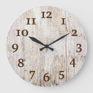 Grande Horloge Ronde Rustique Lumière Bois Patiné Brown