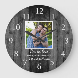 Grande Horloge Ronde Rustique Mariage en bois noir Anniversaire Amour P