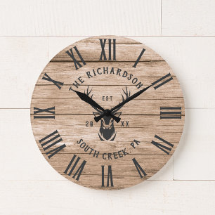 Grande Horloge Ronde Rustique Moderne Personnalisé Nom de famille Ferme