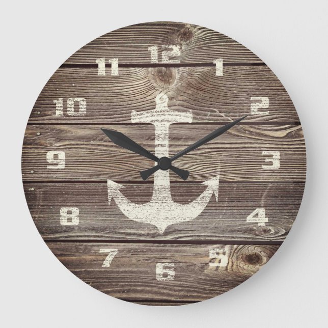Grande Horloge Ronde Rustique Nautique Belle apparence authentique Bois (Recto)