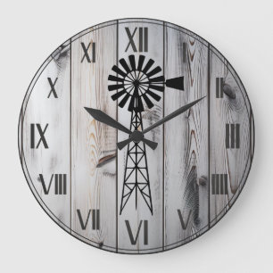 Grande Horloge Ronde Rustique Vintage en bois blanc Ferme et moulin