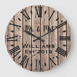 Grande Horloge Ronde Rustique Vintage Personnalisé Bois Brun Sur Mesur