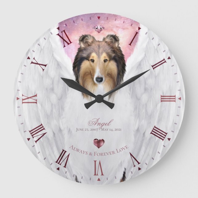 Grande Horloge Ronde Sable Collie Angel Keepsaké, Pink Roman Dial - (Recto)
