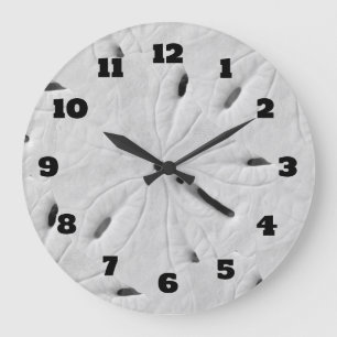 Grande Horloge Ronde Sable Dollar Beach Seashells Beach Cool noir blanc