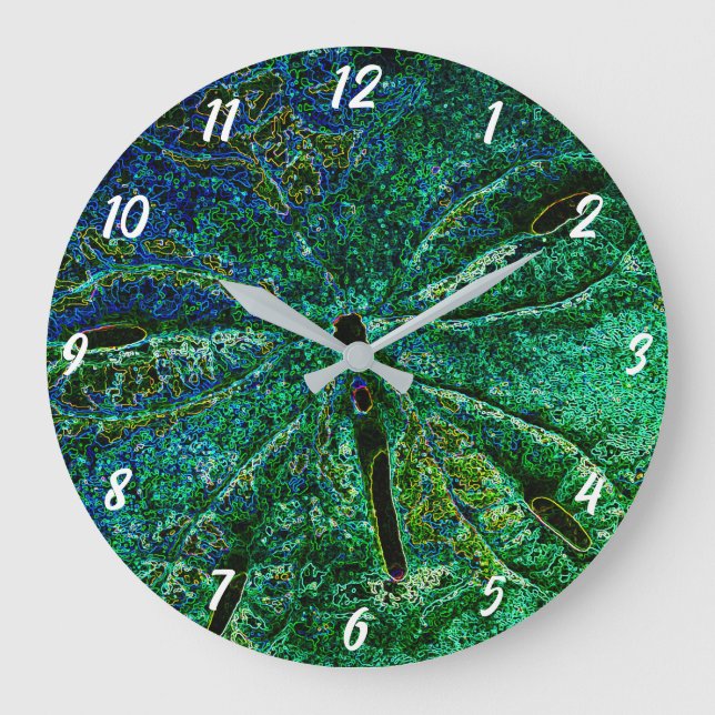 Grande Horloge Ronde Sable Dollar Coquillages Plage Bleu Vert Abstrait (Recto)