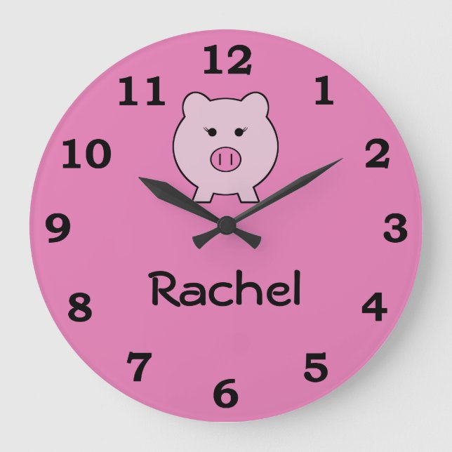 Grande Horloge Ronde Sadie le cochon rose ~ mignonne fille Kawaii (Recto)