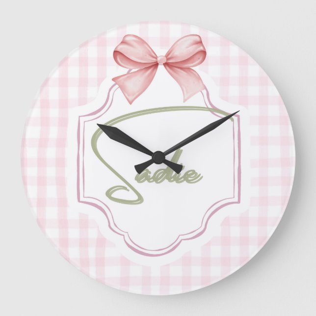 Grande Horloge Ronde Sadie personnalisée bébé fille infirmière Bow&En v (Recto)