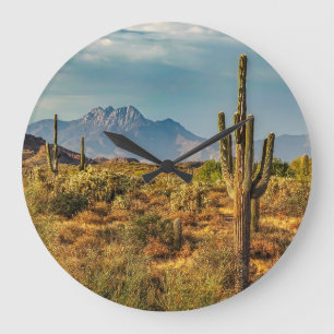 Grande Horloge Ronde Saguaros Arizona Désert Four Peaks Vue Montagne