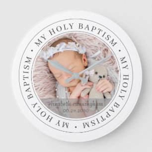 Grande Horloge Ronde Saint-Baptême Cadre simple Photo personnalisée m