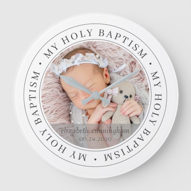 Grande Horloge Ronde Saint Baptême Cadre simple Photo personnalisée mod (Recto)