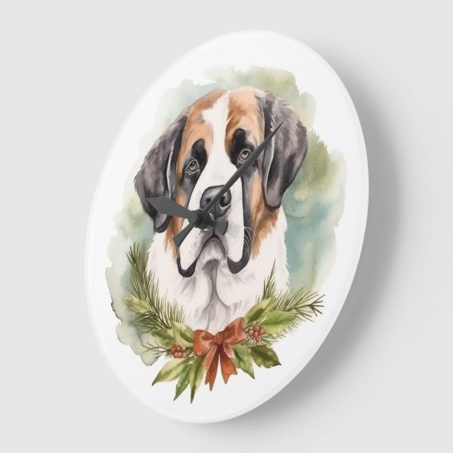 Grande Horloge Ronde Saint Bernard Christmas Wreath Festive Pup (Angle)