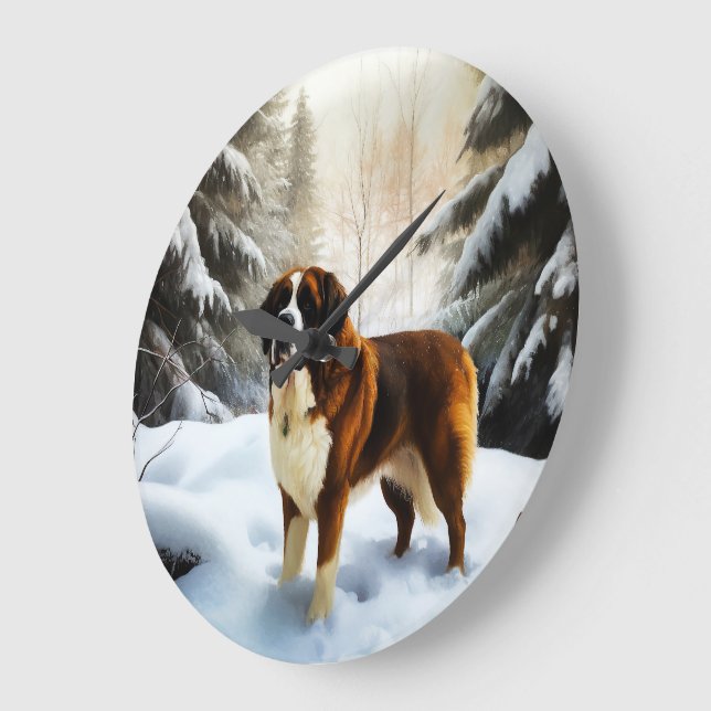 Grande Horloge Ronde Saint Bernard Laisser Neige Noël (Angle)