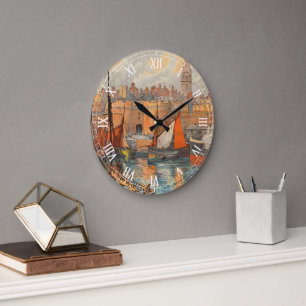 Grande Horloge Ronde Saint Malo, France, affiche d'art de voyage vintag