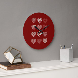 Grande Horloge Ronde Saint-Valentin Cœurs Neuf Cœurs Amour de la Saint-