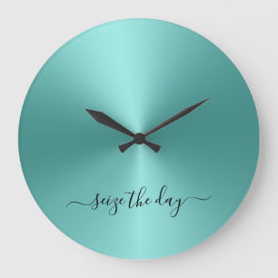 Grande Horloge Ronde Saisir Le Jour Turquoise Style Métallurgique Acryl