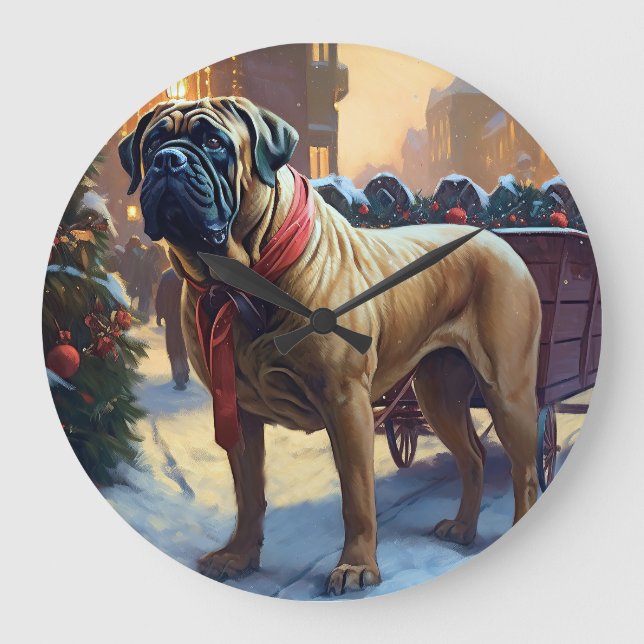 Grande Horloge Ronde Saison de Noël de Bullmastiff (Recto)