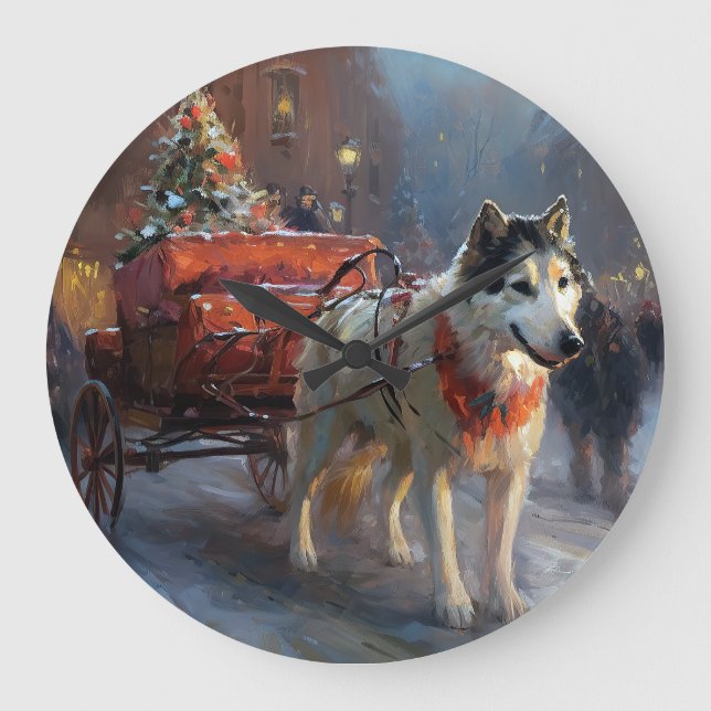 Grande Horloge Ronde Saison de Noël du Malamute de l'Alaska (Recto)