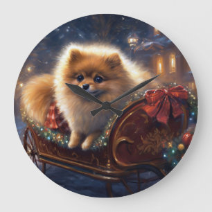 Grande Horloge Ronde Saison de Noël Poméranienne brossé