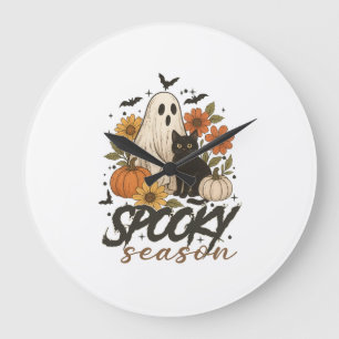 Grande Horloge Ronde Saison effrayante Fantôme Rétro Floral effrayant H