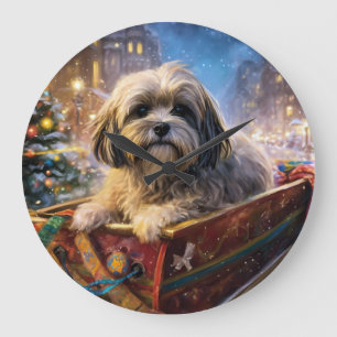 Grande Horloge Ronde Saison Festive de Noël de Lhasa Apso