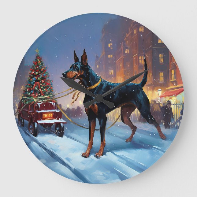 Grande Horloge Ronde Saison Festive de Noël Doberman (Recto)