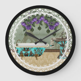 Grande Horloge Ronde Salle de bain vintage avec baignoire et lavabo