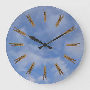 Grande Horloge Ronde Salle de blanchisserie Clothespin Sky