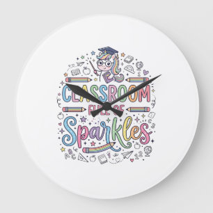 Grande Horloge Ronde Salle de classe licorne pleine de paillettes Merch