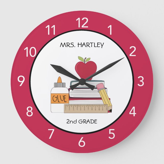 Grande Horloge Ronde Salle de classe Rouge Pomme personnalisée  (Recto)