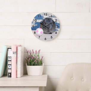 Grande Horloge Ronde Salle pour enfant mignonne Gris Guinée Cochon rose