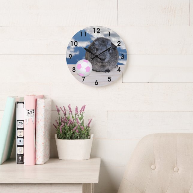 Grande Horloge Ronde Salle pour enfant mignonne Gris Guinée Cochon rose (Salle de lecture)