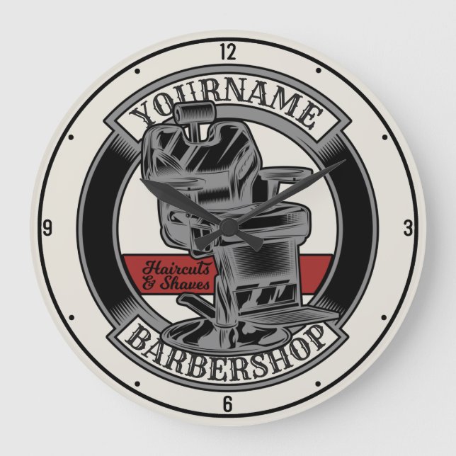 Grande Horloge Ronde Salon de coiffeur Retro Personnalisé (Recto)