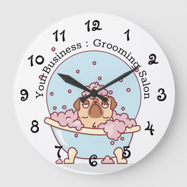 Grande Horloge Ronde Salon Personnalisé Grooming Chien Carlin Dans Bain (Recto)