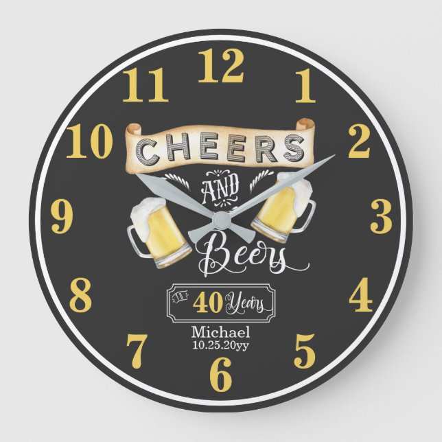 Grande Horloge Ronde Salutations et bières à 40 ans Anniversaire (Recto)