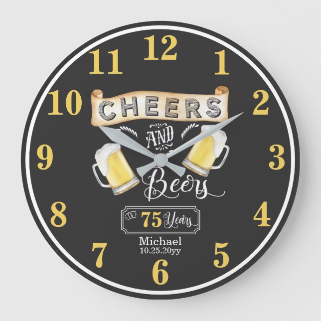 Grande Horloge Ronde Salutations et bières à 75 ans Anniversaire (Recto)