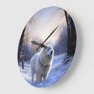 Grande Horloge Ronde Samoyed Let It Snow Christmas