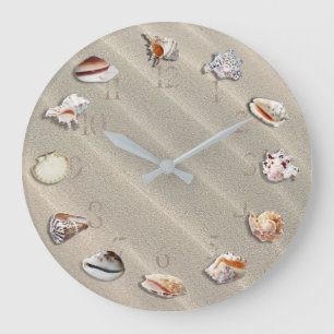 GRANDE HORLOGE RONDE SANDY BEACH WITH SEASHELLS, ROUND WALL CLOCK