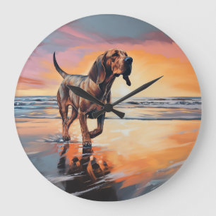 Grande Horloge Ronde Sandy Paws Bloodhound Dog on Beach Sunset