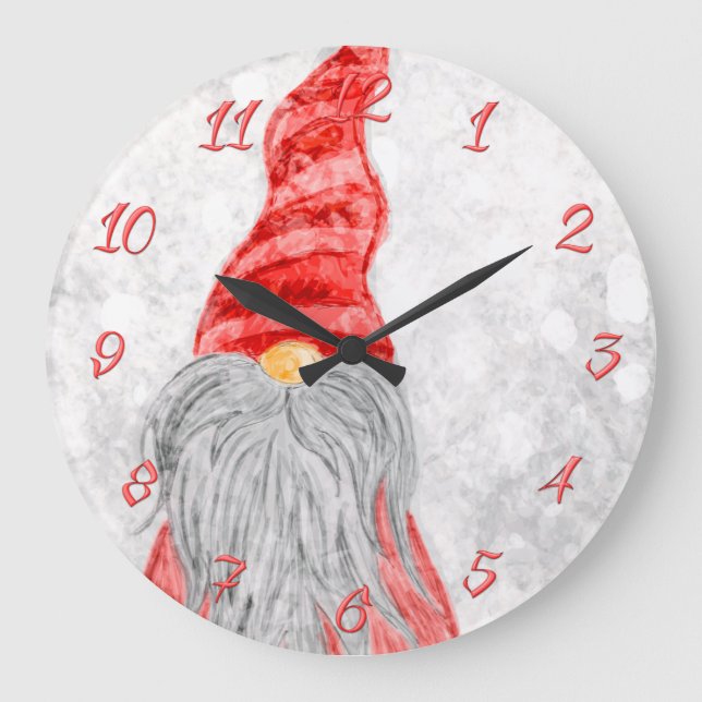 Grande Horloge Ronde Santa Claus Gnome sur terrain neigeux (Recto)