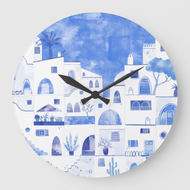 Grande Horloge Ronde Santorin Grèce Aquarelle Townscape (Recto)