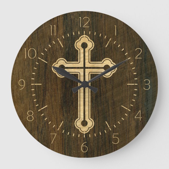 Grande Horloge Ronde Santorini Christian Cross Wooden Maple Rosewood (Recto)