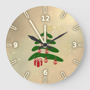 Grande Horloge Ronde Sapin de Noël,Ornements,Cadeau,Étoile