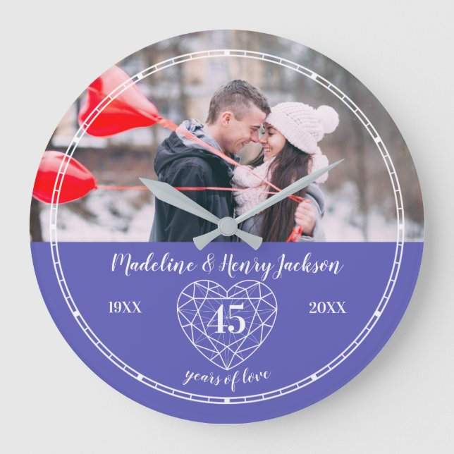 Grande Horloge Ronde Sapphire 45ème Mariage Anniversaire de coeur perso (Recto)